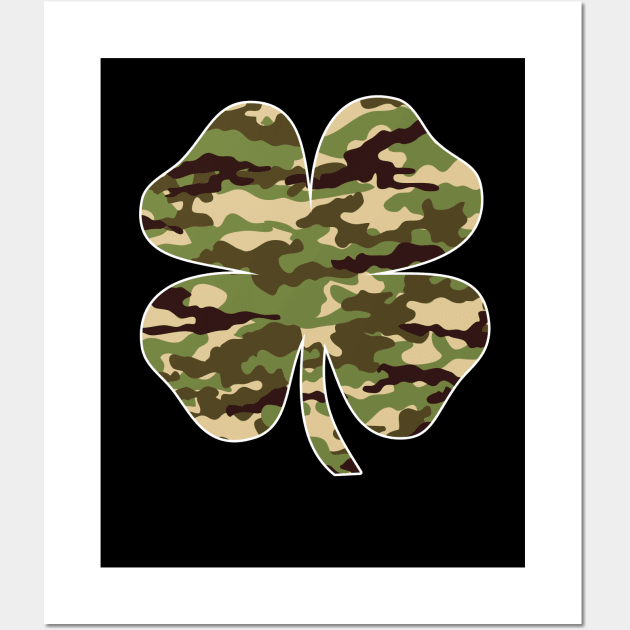 Vintage Camouflage Irish Shamrock Lucky Four-leaf Clover St Patrick's Day Wall Art by wonderws